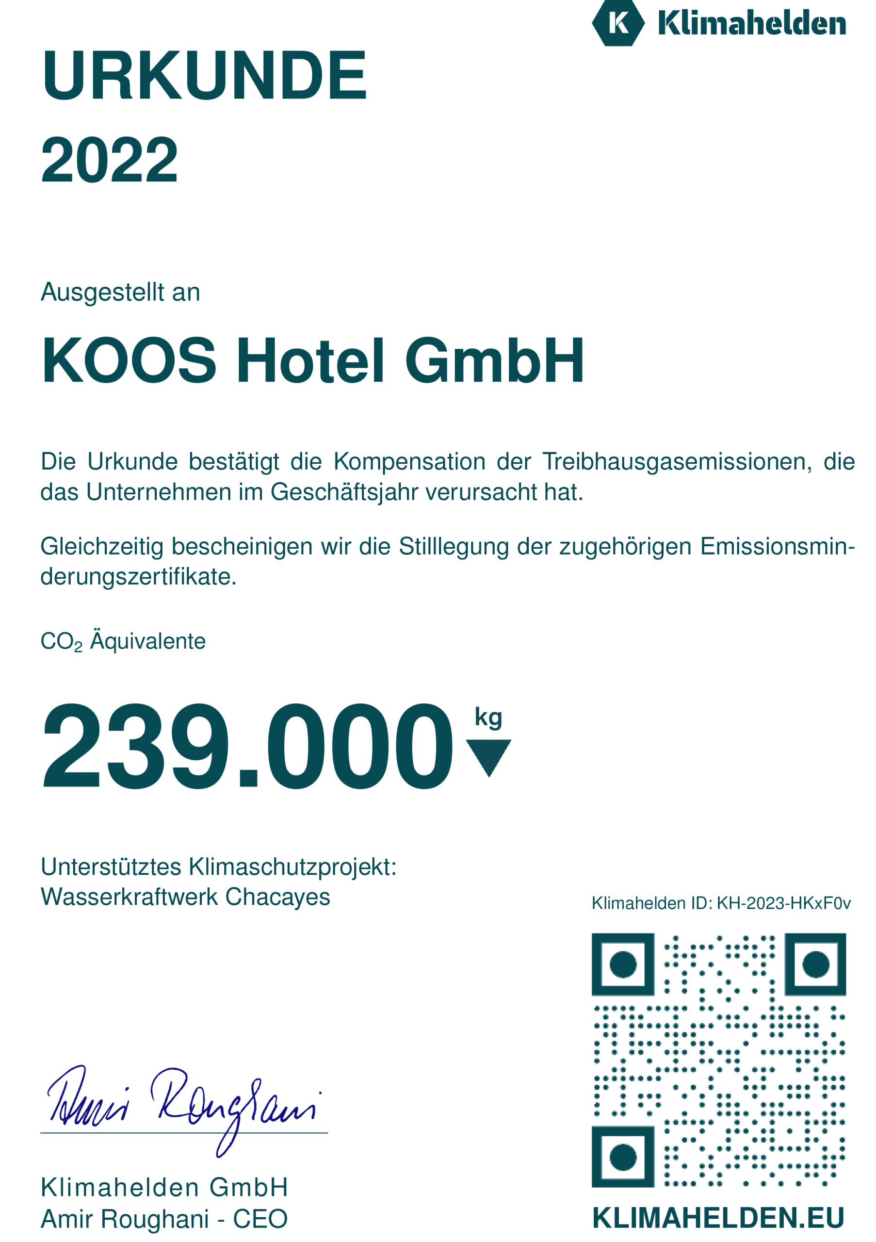KOOS Hotel München Urkunde